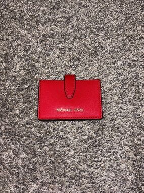 MICHAEL KORS Red Leather Card Holder with Gold Logo
